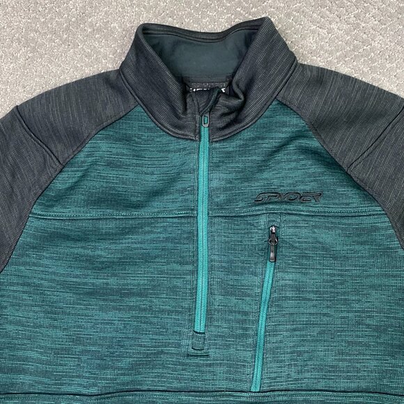 Spyder Encore 1/2 Zip Jacket Sweater Men's Medium Green Black Half 1/4 Zip - Picture 2 of 10